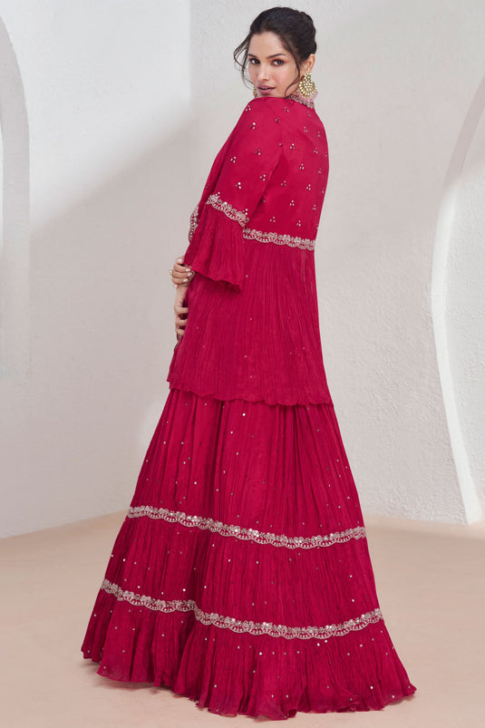 Vartika Singh Georgette Captivating Rani Color Readymade Sharara Top Lehenga