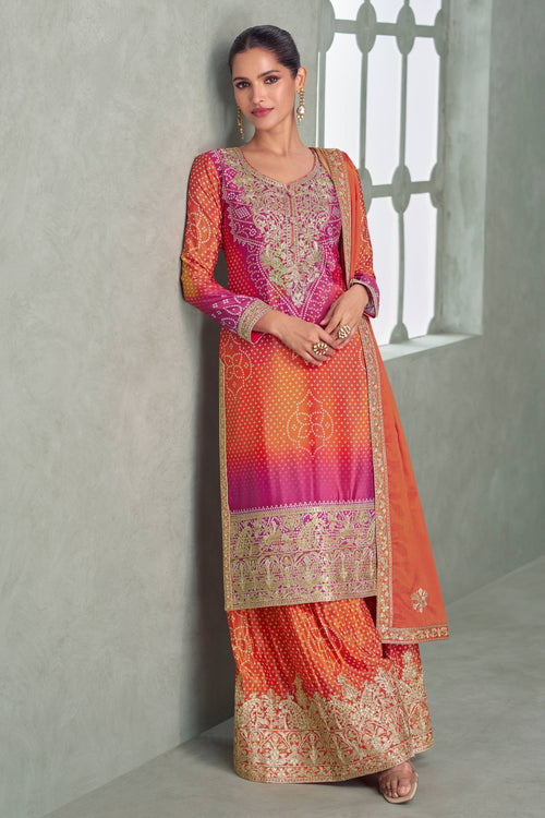 Peach Embroidered Readymade Palazzo Salwar Suit