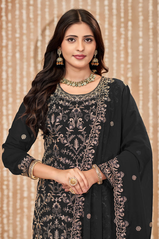 Georgette Fabric Function Wear Beatific Salwar Suit In Black Color