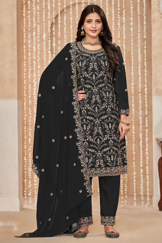 Georgette Fabric Function Wear Beatific Salwar Suit In Black Color