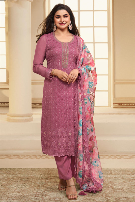 Prachi Desai Pink Color Organza Fabric Trendy Salwar Suit