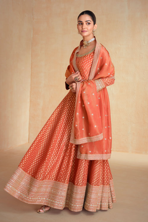 Organza Embroidered Readymade Long Anarkali Suit With Dupatta