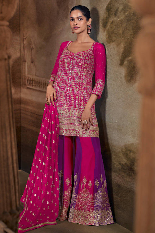 Designer Rani Embroidered Sharara Salwar Kameez