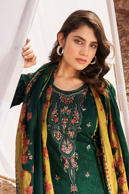 Fancy Fabric Printed Festival Wear Salwar Kameez In Green Color