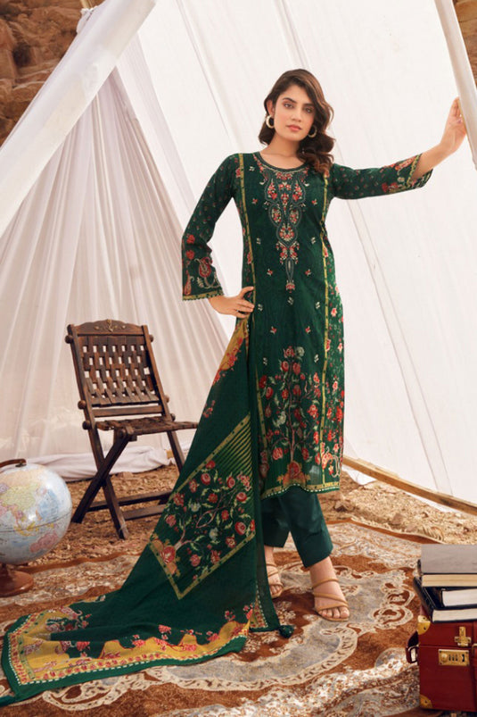 Fancy Fabric Printed Festival Wear Salwar Kameez In Green Color