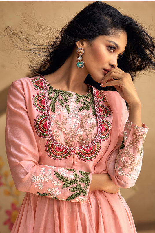 Sushrii Mishraa Art Silk Fabric Pink Color Elegant Anarkali Suit