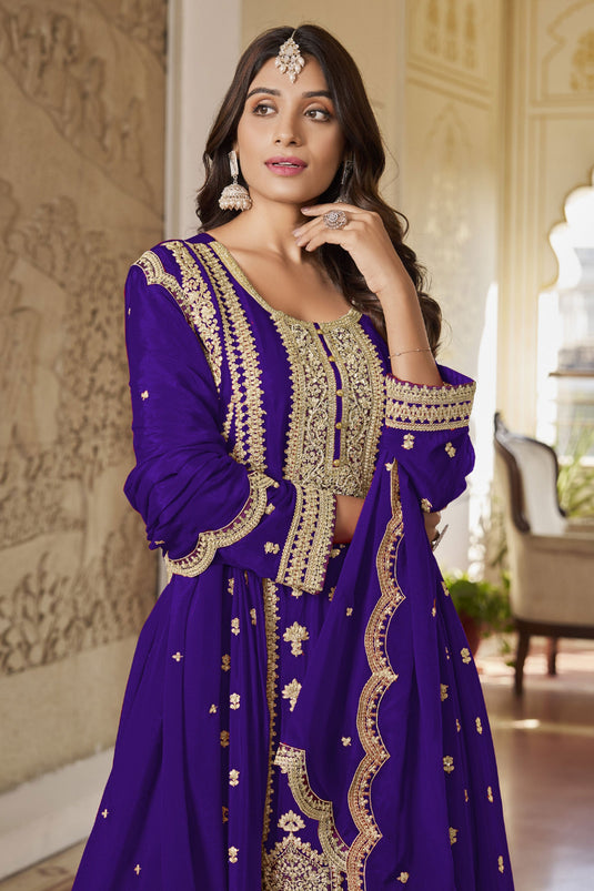 Exclusive Purple Color Readymade Palazzo Suit In Chinon Fabric