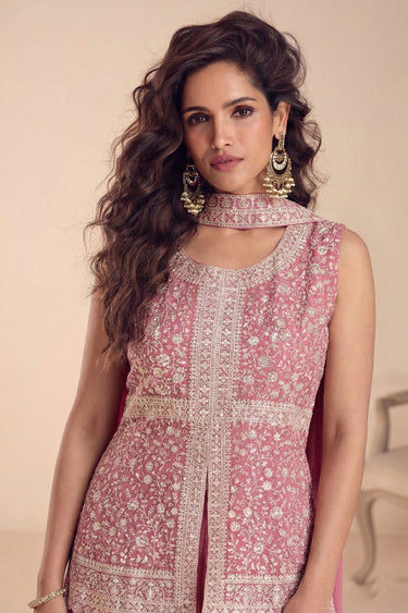 Pink Color Georgette Fabric Beatific Readymade Palazzo Suit