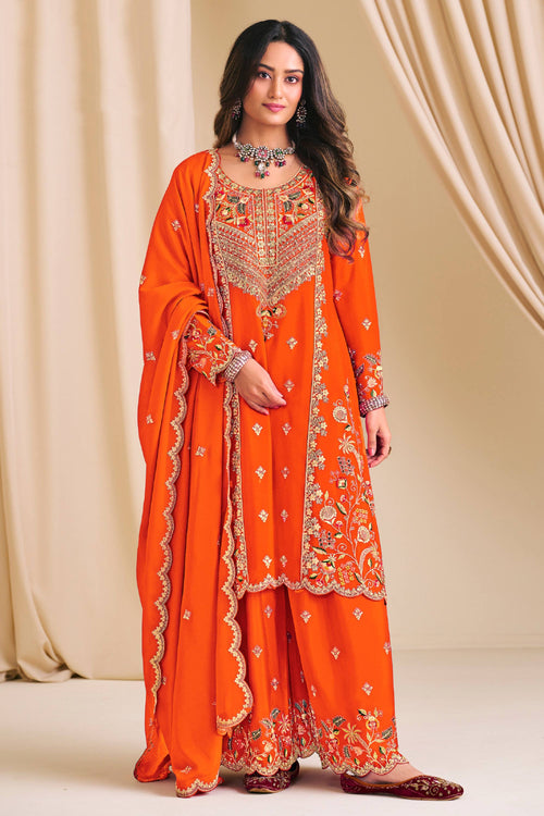 Designer Embroidered Readymade Short Top With Palazzo Set