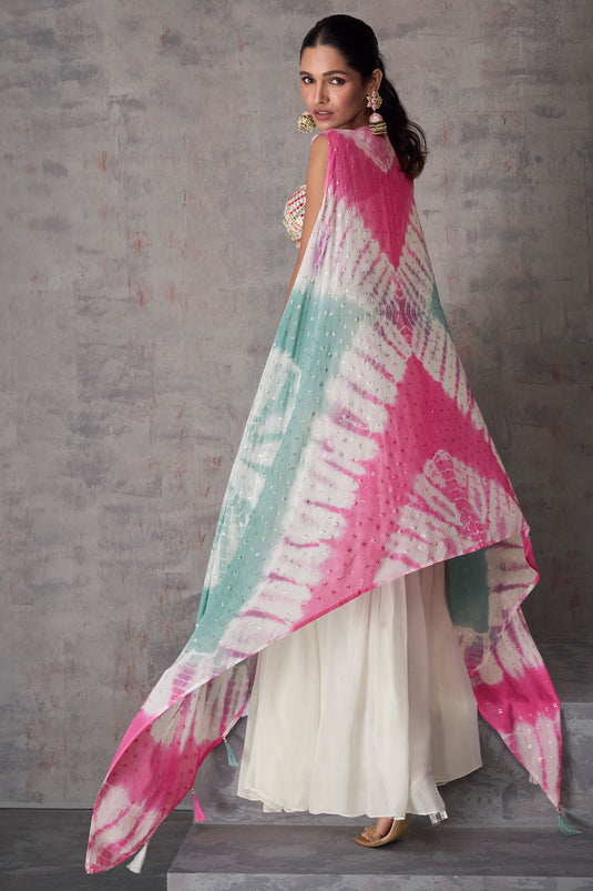 Vartika Singh Phenomenal White Color Georgette Readymade Indo Western Palazzo With Shrug