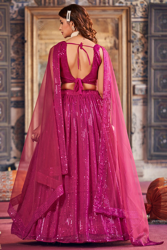 Georgette Fabric Magenta Color Lehenga With Winsome Sequins Work