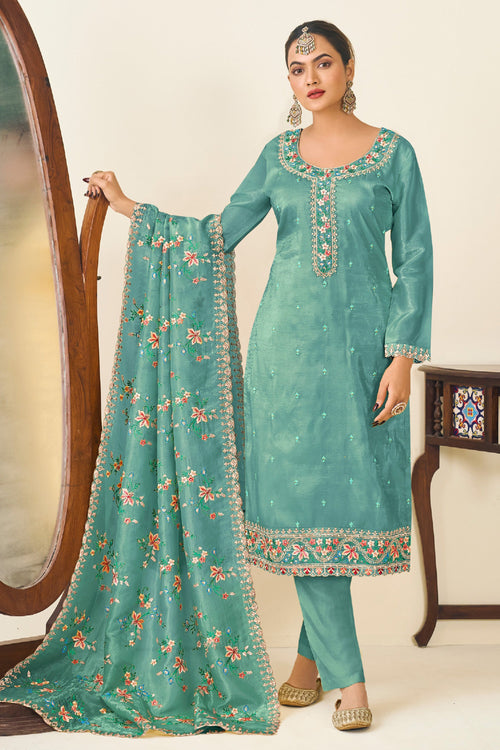 Classic Cyan Color Function Wear Straight Cut Dress