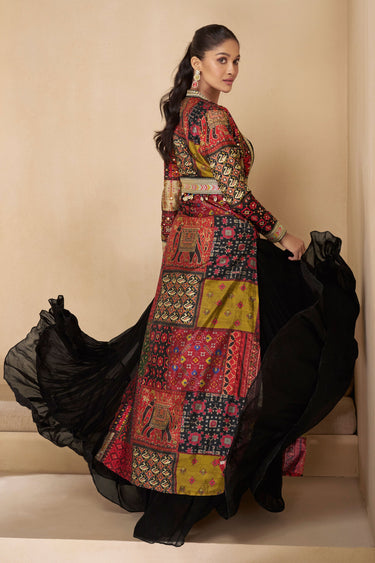 Eugeniya Belousova Fabulous Georgette Fabric Black Color Readymade Gown With Shrug