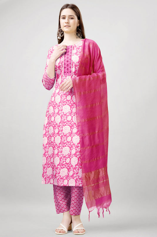 Amazing Pink Color Rayon Fabric Readymade Salwar Suit With Printed Work