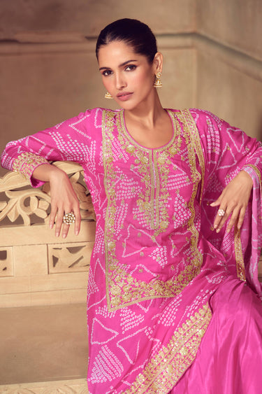 Embroidered Pink Chinon Readymade Sharara Salwar Kameez