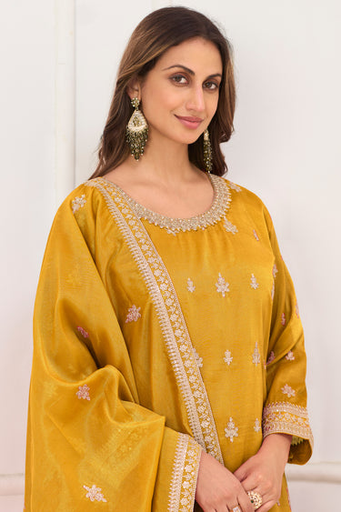 Premium Art Silk Festive Wear Yellow Readymade Palazzo Salwar Suit