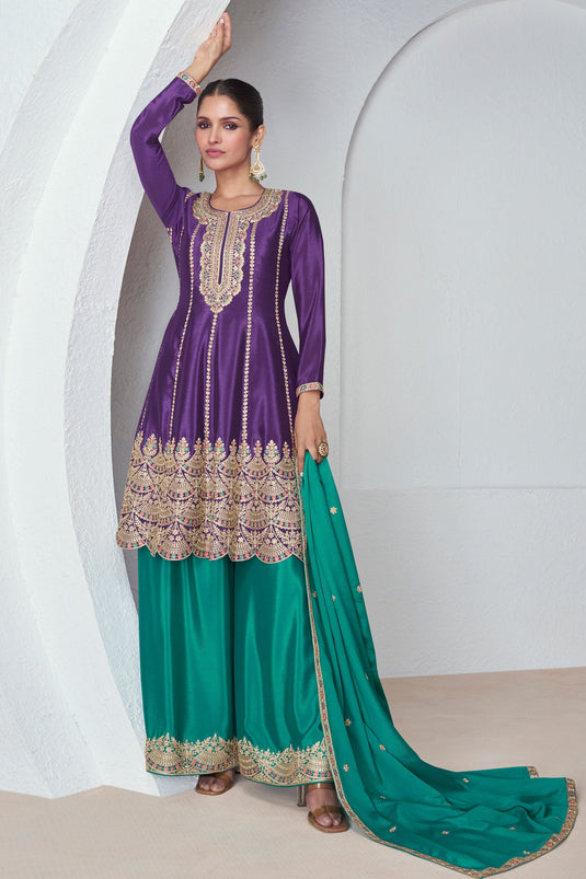 Vartika Singh Purple Color Chinon Fabric Readymade Palazzo Suit For Function