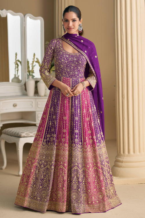 Lovely Purple Embroidery Work Anarkali Salwar Kameez