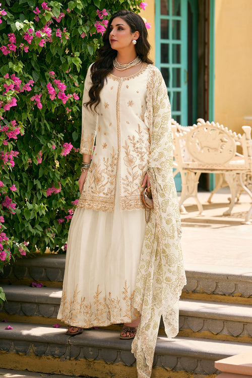 White Elegant Floral Work Salwar Kameez