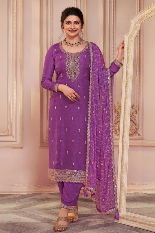 Prachi Desai Purple Color Georgette Silk Fabric Awesome Salwar Suit