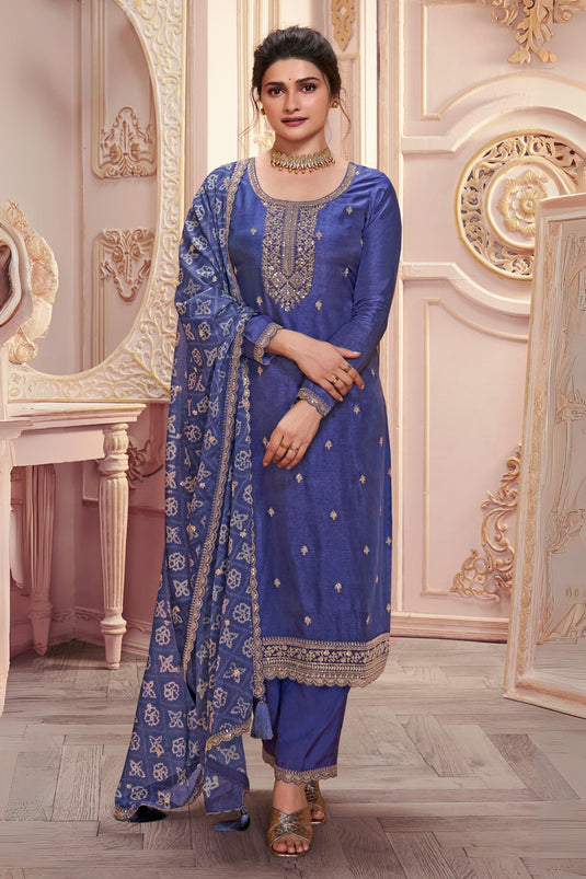 Prachi Desai Blue Color Georgette Silk Fabric Alluring Salwar Suit