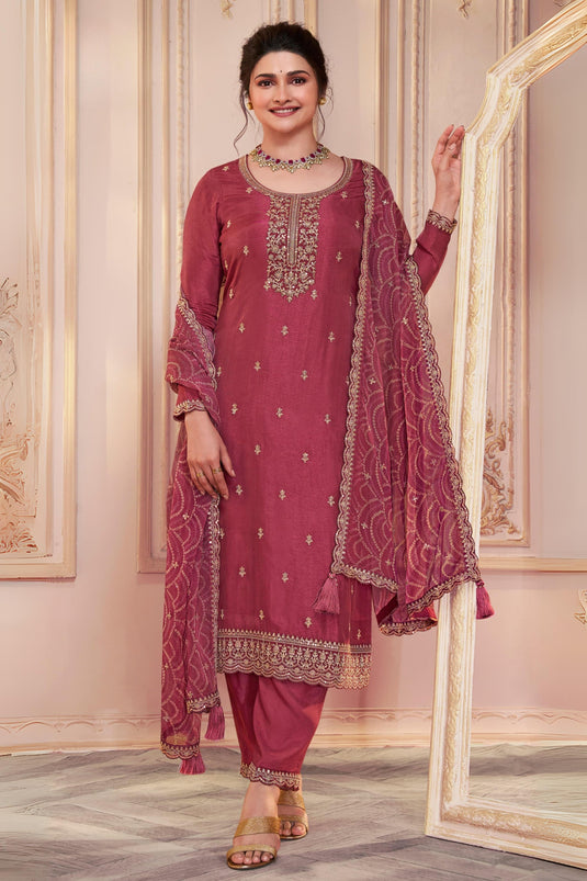 Prachi Desai Georgette Silk Fabric Pink Color Elegant Salwar Suit