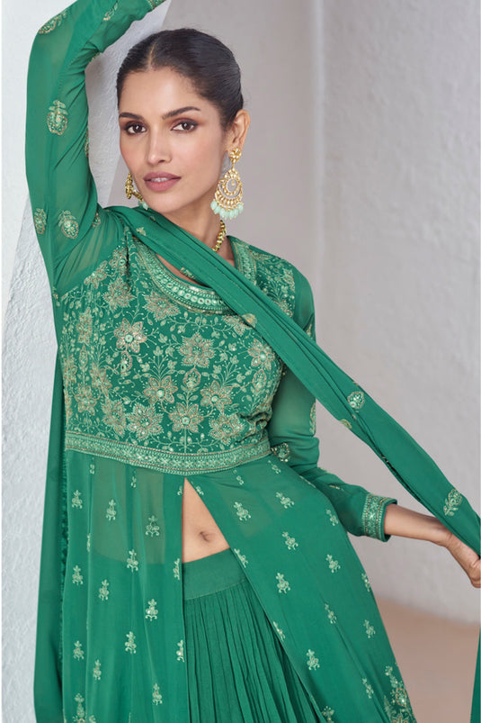 Vartika Singh Sea Green Color Georgette Fabric Charismatic Sharara Top Lehenga