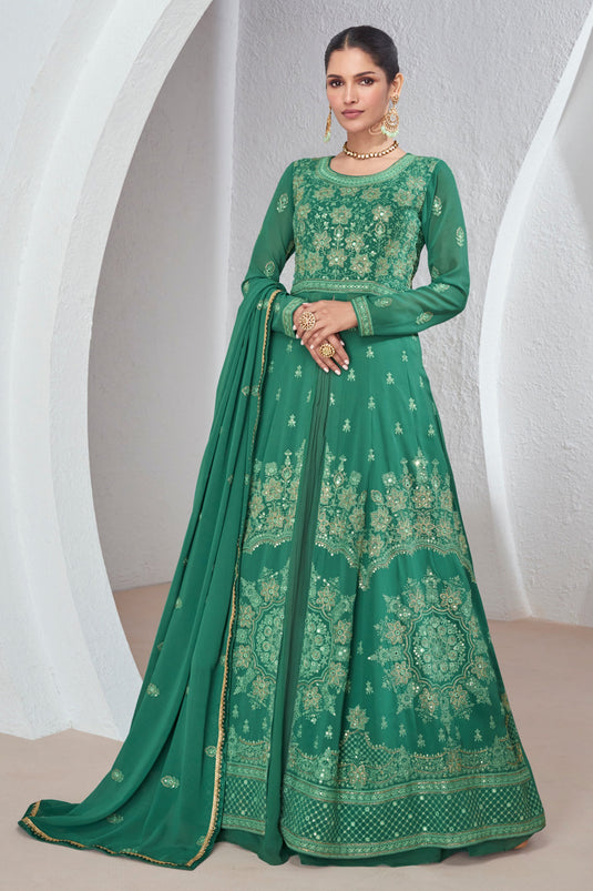 Vartika Singh Sea Green Color Georgette Fabric Charismatic Sharara Top Lehenga