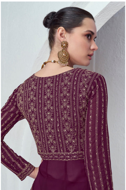 Eugeniya Belousova Georgette Fabric Purple Color Phenomenal Sharara Top Lehenga