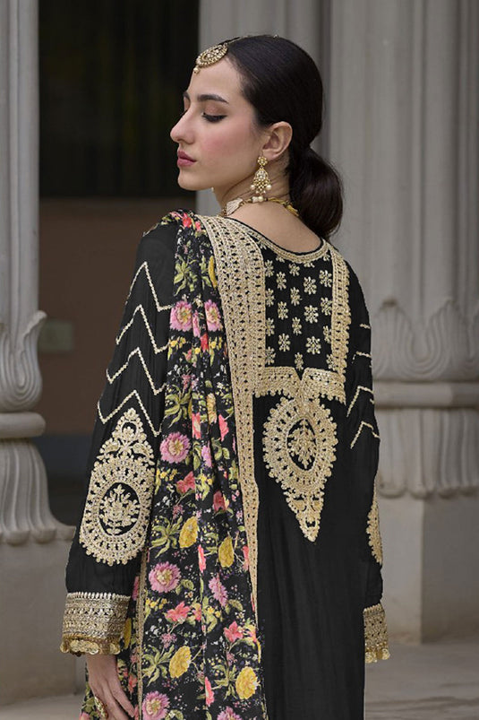 Trendy Chinon Fabric Black Color Readymade Palazzo Suit