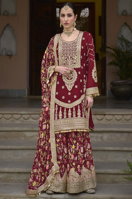 Heavy Chinon Fabric Rani Color Readymade Palazzo Suit