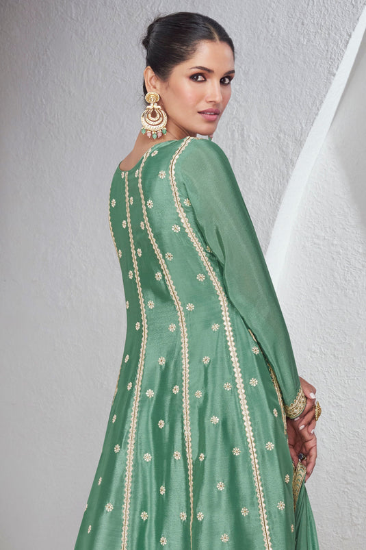 Vartika Singh Phenomenal Sea Green Color Chinon Fabric Readymade Palazzo Suit
