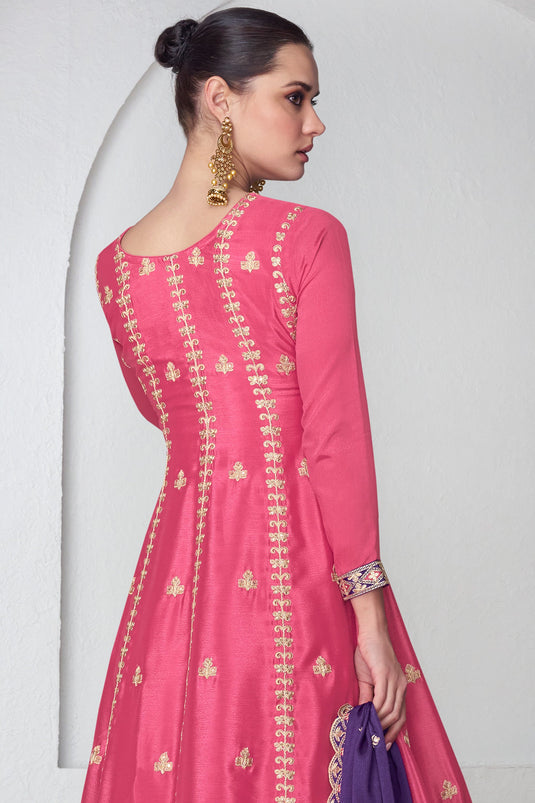Eugeniya Belousova Charming Pink Color Chinon Fabric Palazzo Suit