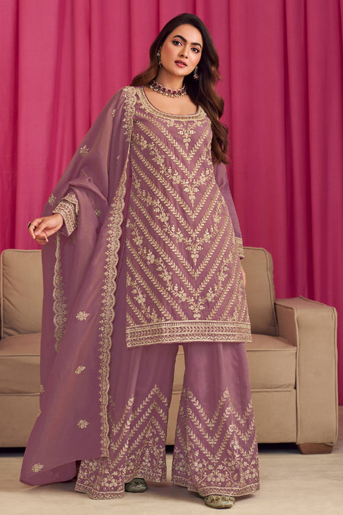 Art Silk Embroidered Readymade Top With Palazzo Salwar Suit