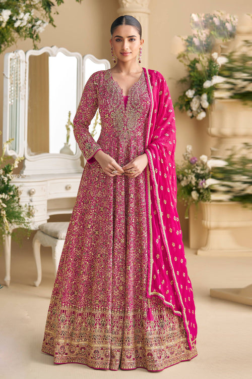 Rani Festive Wear Georgette Readymade Anarkali Style Gown With Dupatta