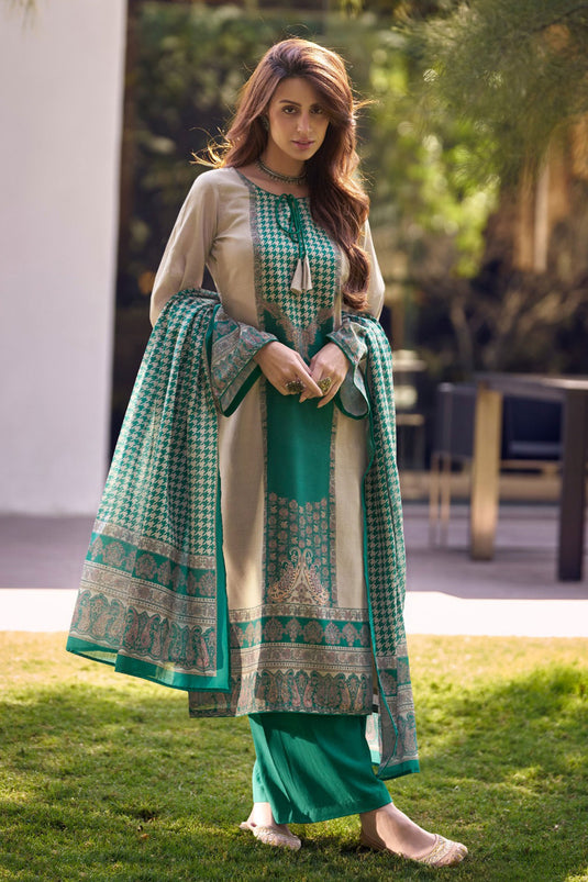 Green Color Cotton Fabric Festive Look Awesome Salwar Suit