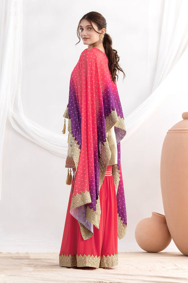 Viscose Jacquard Pink Readymade Sharara Palazzo Suit With Kaftan Style Dupatta