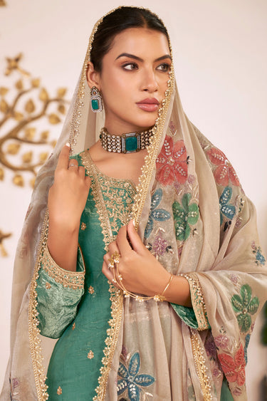 Heritage Sea Green Embroidered Palazzo Salwar Suit