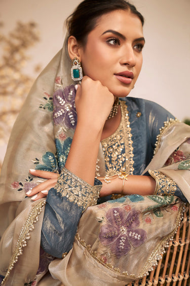 Premium Zari Embroidered Grey Palazzo Salwar Kameez