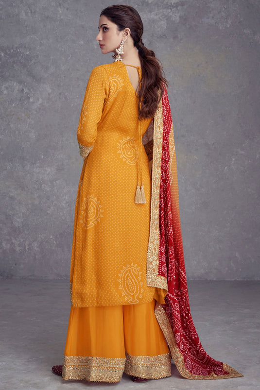 Diksha Singh Amazing Orange Color Chinon Fabric Palazzo Suit