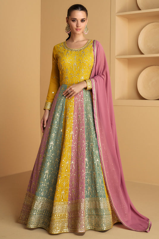 Eugeniya Belousova Embellished Multi Color Georgette Readymade Gown With Dupatta