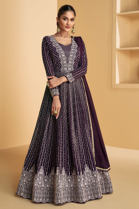 Sushrii Mishraa Purple Color Fascinating  Georgette Readymade Gown With Dupatta