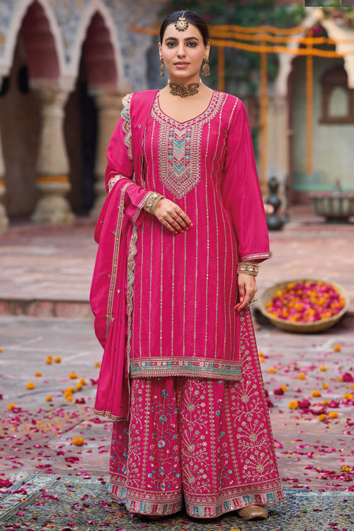 Rani Chinon Embroidered Punjabi Style Palazzo Dress