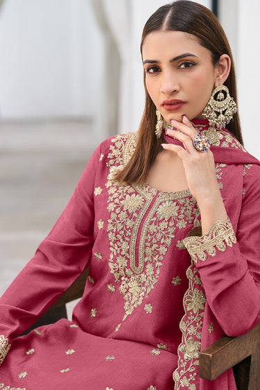 Embroidered Pink Sangeet Wear Sharara Salwar Kameez