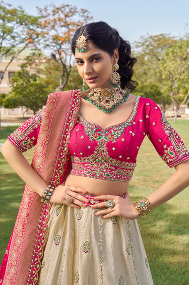 Wedding Function Beige Designer Lehenga With Embroidered Blouse