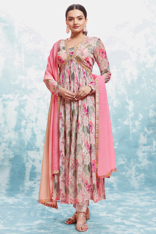 Georgette Fabric Pink Color Beatific Look Readymade Anarkali Suit