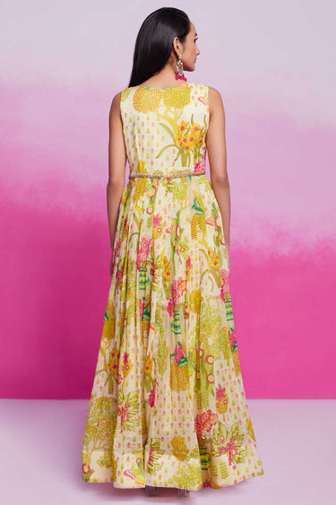 Engaging Cream Color Organza Fabric Readymade Gown