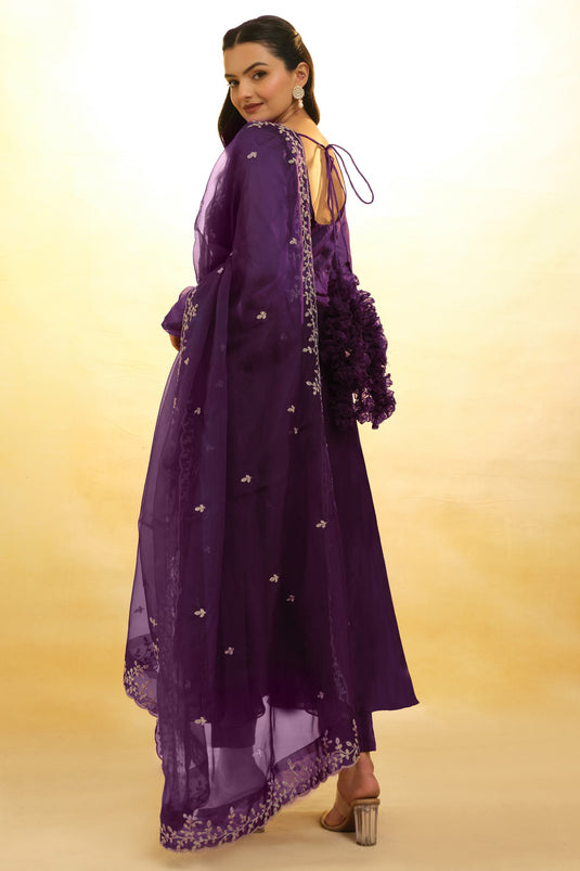 Purple Color Fascinating  Embroidered Organza Readymade Salwar Suit