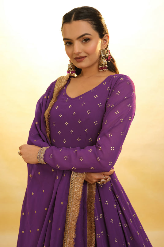 Charismatic Embroidered Georgette Readymade Salwar Suit In Purple Color