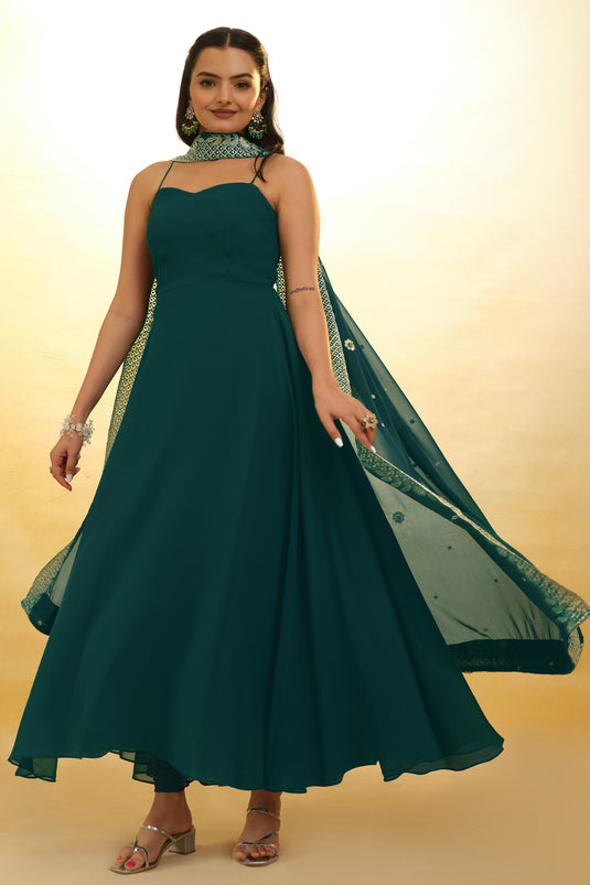 Phenomenal Embroidered Green Color Georgette Readymade Salwar Suit